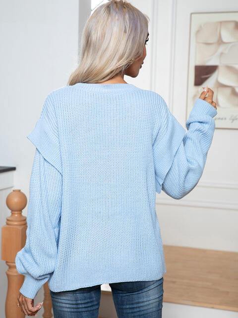 Dropped Shoulder Long Sleeve Sweater - Trendsi