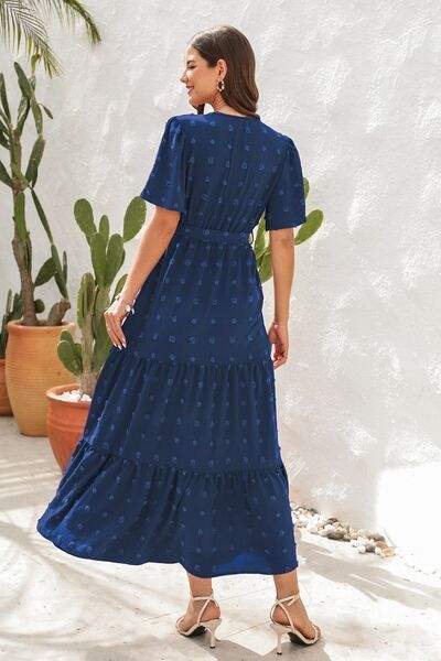Swiss Dot Tied Surplice Short Sleeve Dress - Trendsi - Flyclothing LLC