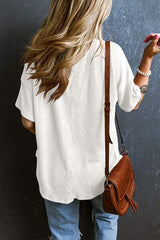 Textured V-Neck Dropped Shoulder T-Shirt - Trendsi - Flyclothing LLC