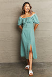 Swiss Dot Slit Off-Shoulder Dress - Trendsi