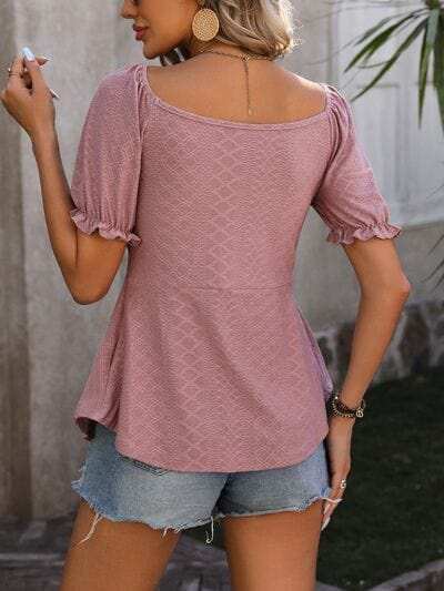 Ruched V-Neck Flounce Sleeve Blouse - Trendsi - Flyclothing LLC