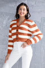 Striped Button Up Cropped Cardigan - Flyclothing LLC