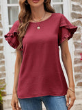 Textured Petal Sleeve Round Neck Tee - Trendsi - Flyclothing LLC