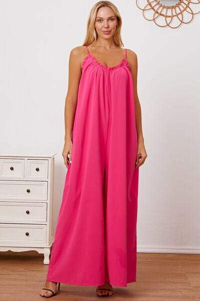 Full Size Ruffle Trim Tie Back Cami Jumpsuit with Pockets - Trendsi - Flyclothing LLC