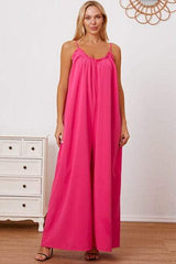 Full Size Ruffle Trim Tie Back Cami Jumpsuit with Pockets - Trendsi - Flyclothing LLC