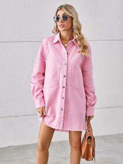 Raw Hem Button Up Denim Dress - Trendsi - Flyclothing LLC
