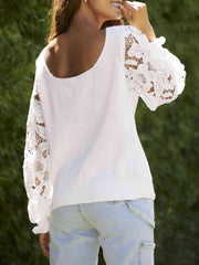Ribbed Lace Trim Flounce Sleeve Knit Top - Trendsi