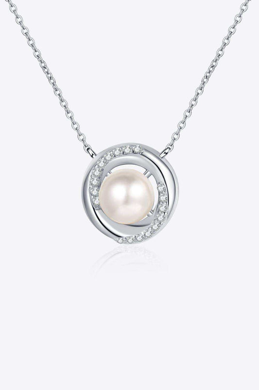 Moissanite Pearl Rhodium-Plated Necklace - Trendsi - Flyclothing LLC
