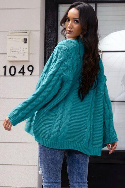 Open Front Cable-Knit Cardigan - Trendsi