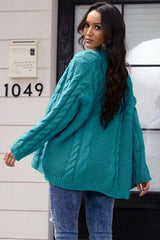 Open Front Cable-Knit Cardigan - Trendsi