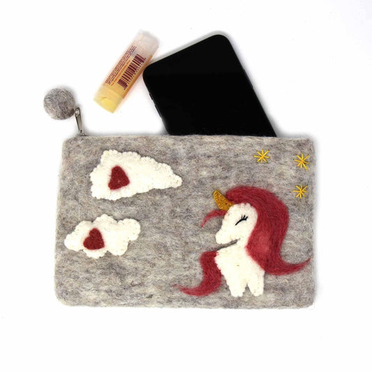 Hand Crafted Felt Unicorn Pouch - Global Groove Direct