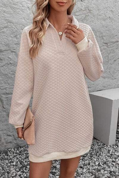 Johnny Collar Dropped Shoulder Dress - Trendsi - Flyclothing LLC