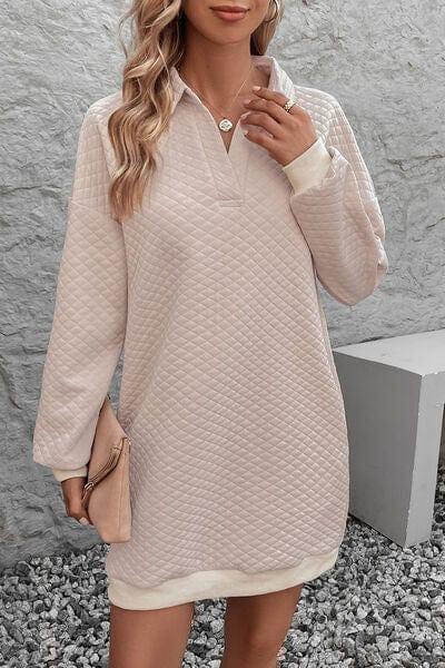 Johnny Collar Dropped Shoulder Dress - Trendsi