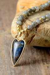 Natural Stone Pendant Beaded Necklace - Trendsi