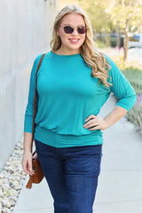 Basic Bae Full Size Round Neck Batwing Sleeve Blouse - Trendsi - Flyclothing LLC