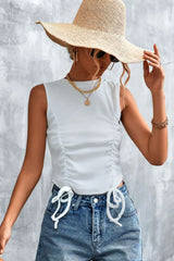 Drawstring Detail Round Neck Tank - Trendsi - Flyclothing LLC