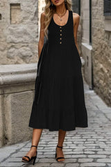 Decorative Button Tiered Tank Dress - Trendsi - Flyclothing LLC