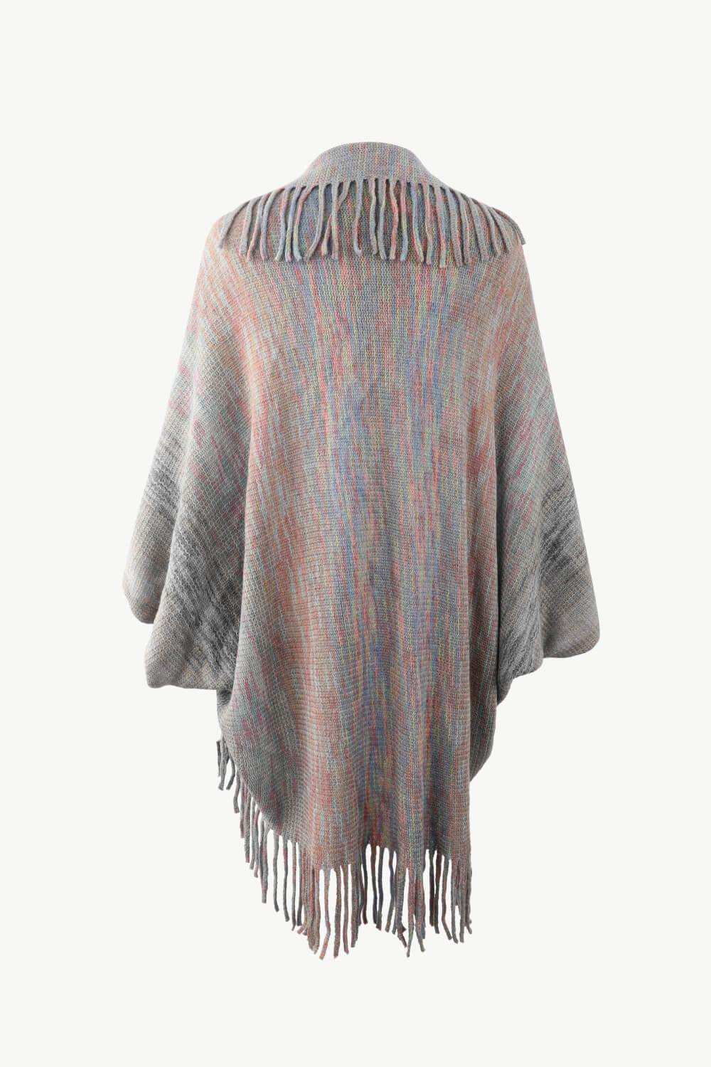 Multicolored Fringe Trim Poncho - Trendsi - Flyclothing LLC