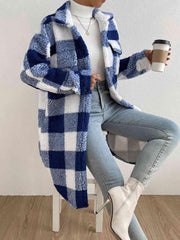 Plaid Collared Neck Button Down Coat - Trendsi