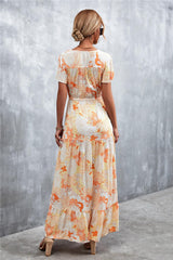 Floral Buttoned Drawstring Waist Tiered Dress - Trendsi - Flyclothing LLC
