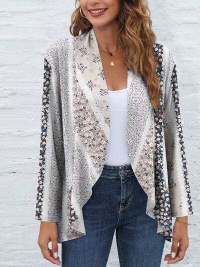 Printed Open Front Long Sleeve Cardigan - Trendsi - Flyclothing LLC
