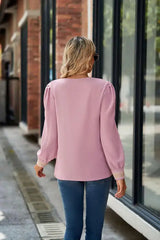 V-Neck Lace Detail Long Sleeve Top - Trendsi - Flyclothing LLC