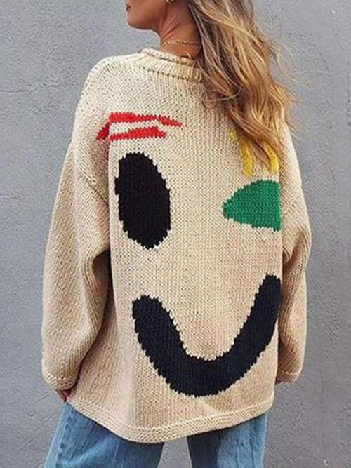 Contrast Drop Shoulder Long Sleeve Sweater - Trendsi - Flyclothing LLC