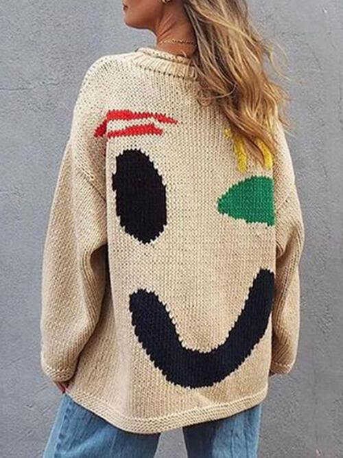 Contrast Drop Shoulder Long Sleeve Sweater - Trendsi