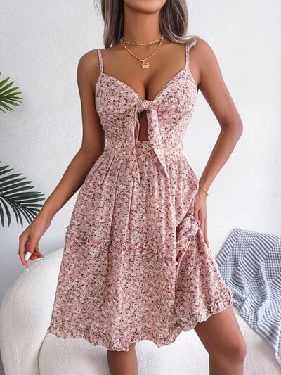 Frill Ditsy Floral Spaghetti Strap Mini Dress - Trendsi