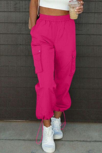 Drawstring Elastic Waist Pants with Pockets - Trendsi