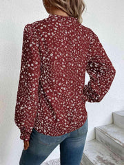Notched Neck Flounce Sleeve Blouse - Trendsi
