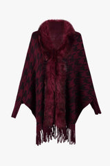 Houndstooth Fringe Hem Poncho - Trendsi - Flyclothing LLC