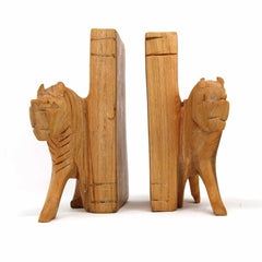 Carved Wood Lion Book Ends, Set of 2 - Jedando
