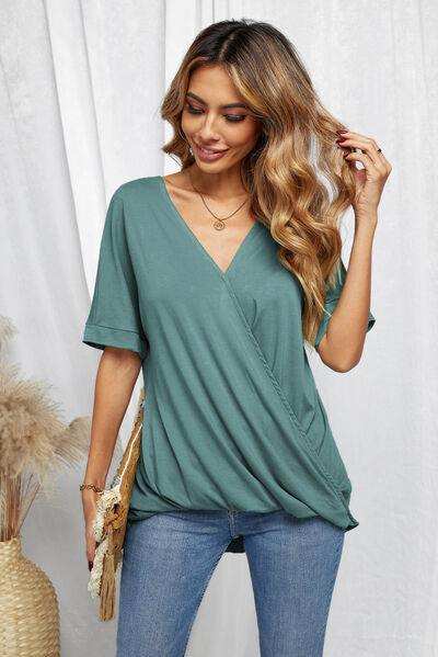 Surplice Half Sleeve T-Shirt - Trendsi - Flyclothing LLC