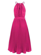 Pleated Spaghetti Strap Tie Waist Midi Dress - Trendsi - Flyclothing LLC
