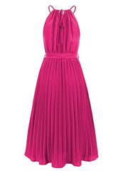 Pleated Spaghetti Strap Tie Waist Midi Dress - Trendsi