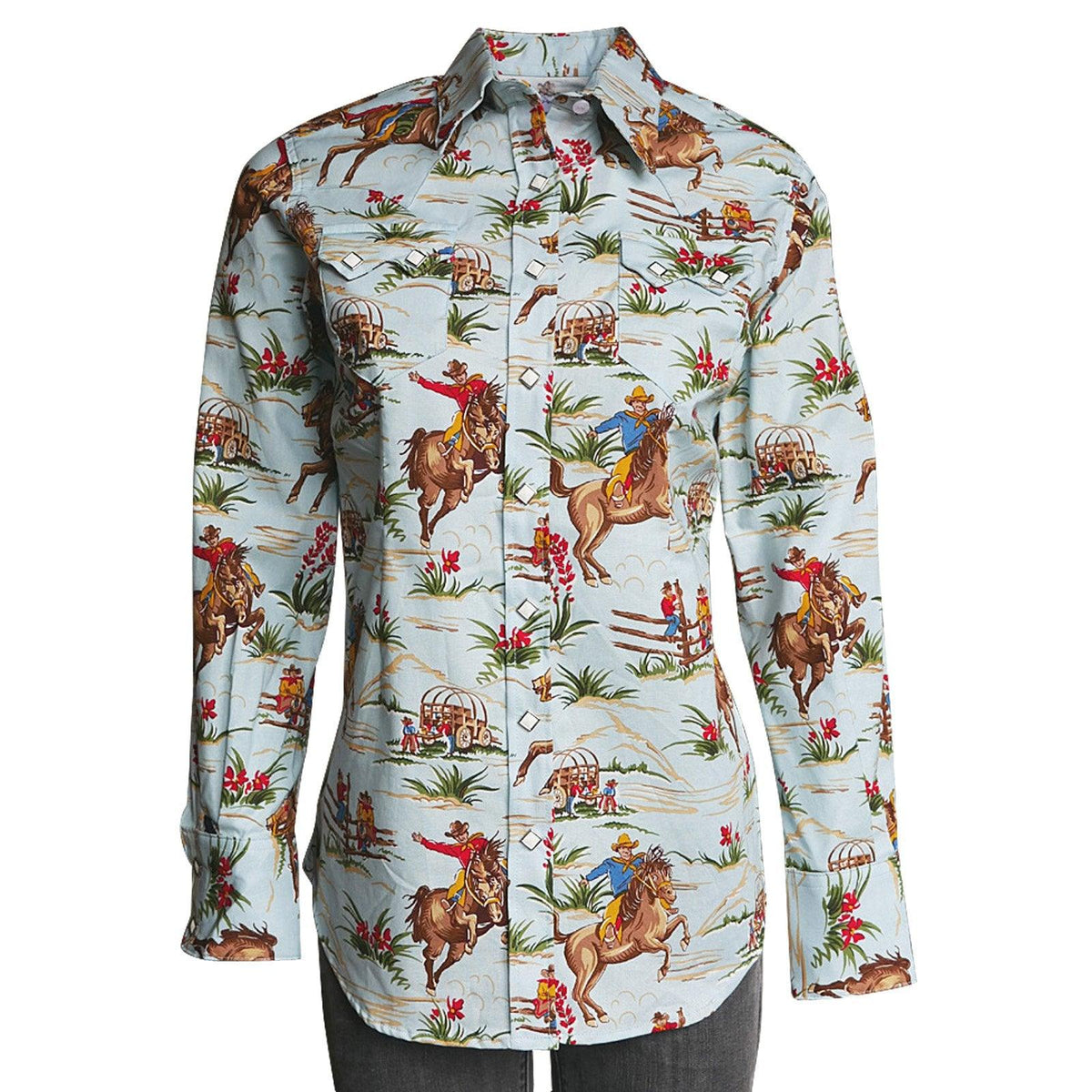 Rockmount Ranch Wear Womens Retro Cowboy Print Western Shirt - Flyclothing LLC