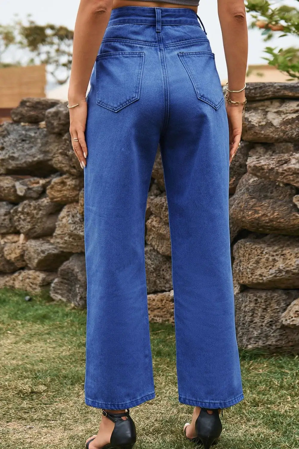 High Waist Loose Fit Ankle Slit Jeans - Trendsi - Flyclothing LLC