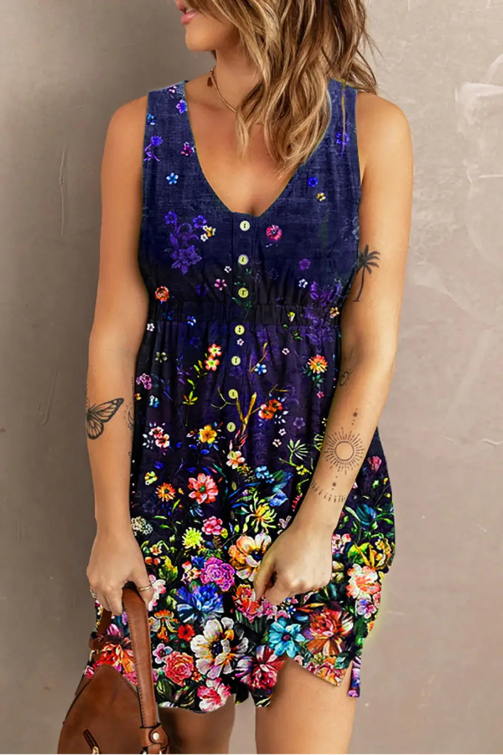 Double Take Scoop Neck Buttoned Sleeveless Magic Dress with Pockets - Trendsi - Flyclothing LLC