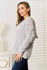 Woven Right Cable-Knit Hooded Sweater - Trendsi - Flyclothing LLC
