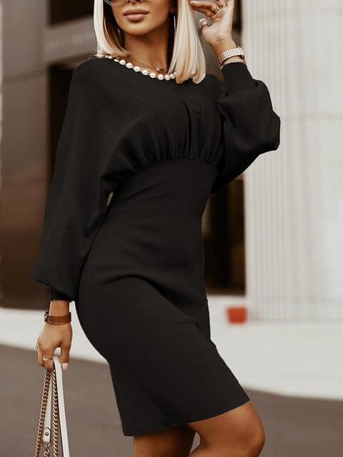 Round Neck Lantern Sleeve Dress - Trendsi