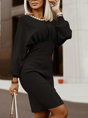 Round Neck Lantern Sleeve Dress - Trendsi