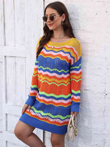 Openwork Round Neck Sweater Dress - Trendsi - Flyclothing LLC