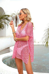 Openwork V-Neck Half Sleeve Cover Up - Trendsi - Flyclothing LLC