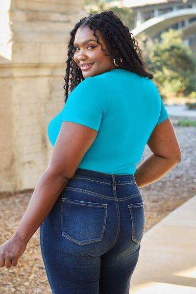 Basic Bae Full Size Round Neck Short Sleeve Bodysuit - Trendsi - Flyclothing LLC