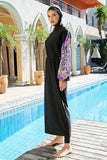 Cap, Drawstring Printed Long Sleeve Dress and Pants Swim Set - Trendsi - Flyclothing LLC