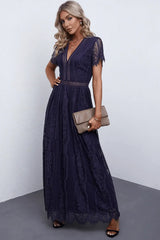 Scalloped Trim Lace Plunge Dress - Trendsi - Flyclothing LLC