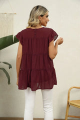 Swiss Dot Round Neck Tiered Blouse - Trendsi - Flyclothing LLC