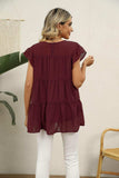 Swiss Dot Round Neck Tiered Blouse - Trendsi - Flyclothing LLC