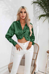 Lapel Collar Button Up Long Sleeve Shirt - Trendsi - Flyclothing LLC